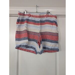 J.Jill Love Linen Striped Shorts Women's large Elastic Waist Red Blue‎ americana